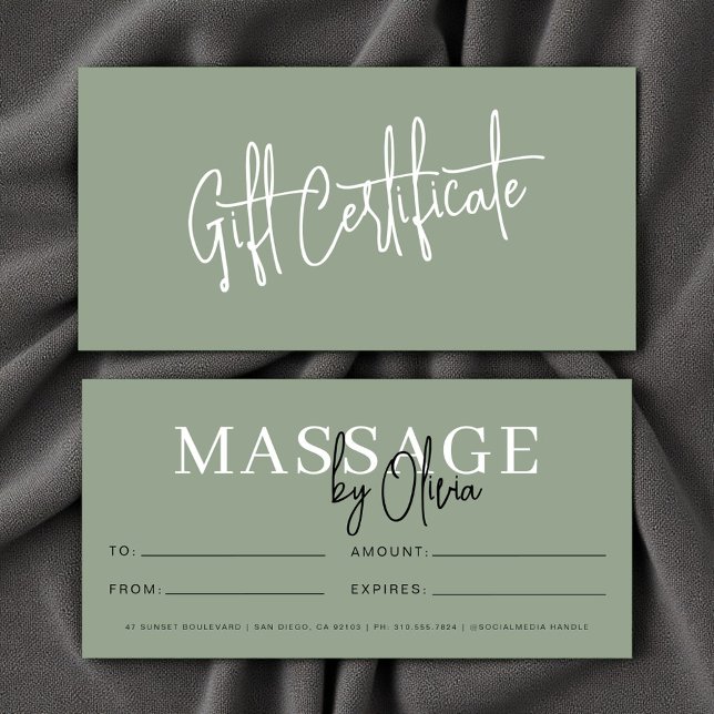 Sagegröna presentkort för massageterapeut (Skapare uppladdad)