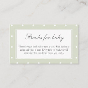 Sagegröna prickar Baby Shower-böcker för bebis Tilläggskort