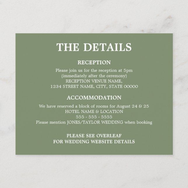 Sagegröna QR-kod för bröllop Detaljerat kuvertkort Tilläggskort (Framsida)