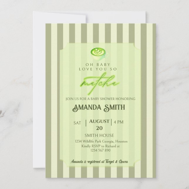 Sagegröna Ränder Älskar Dig Så Mycket Matcha Baby  Inbjudningar (Framsida)