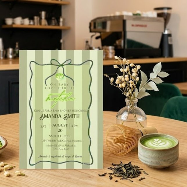 Sagegröna Ränder Älskar Dig Så Mycket Matcha Baby  Inbjudningar (Skapare uppladdad)