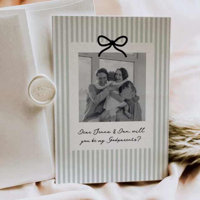 Sagegröna Ränder Faddrar Förslag Inbjudningar (Zazzle Sage Green Stripes Godparents Proposal Invitation)