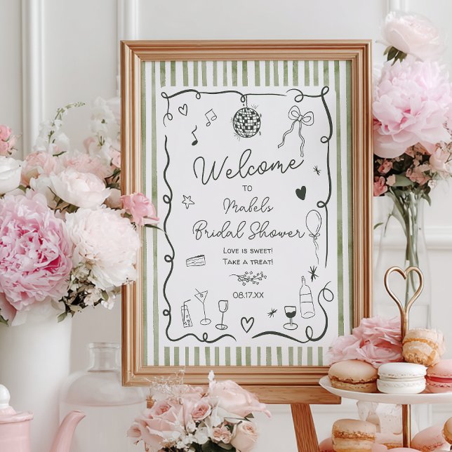 Sagegröna ränder gammalt släktskap  bröllopsdusch poster (Sage green Stripes old money bridal shower Poste)