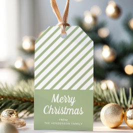 Sagegröna Ränder God Jul Presentetikett