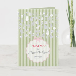 Sagegröna ränder Rosa Whimsical jul Silver Helgkort