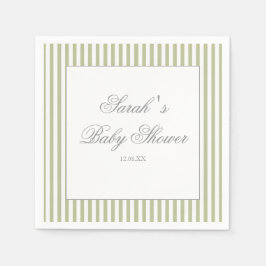 Sagegröna randiga baby shower pappersservett