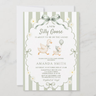 Sagegröna randiga prickar Silly Goose Baby Shower Inbjudningar