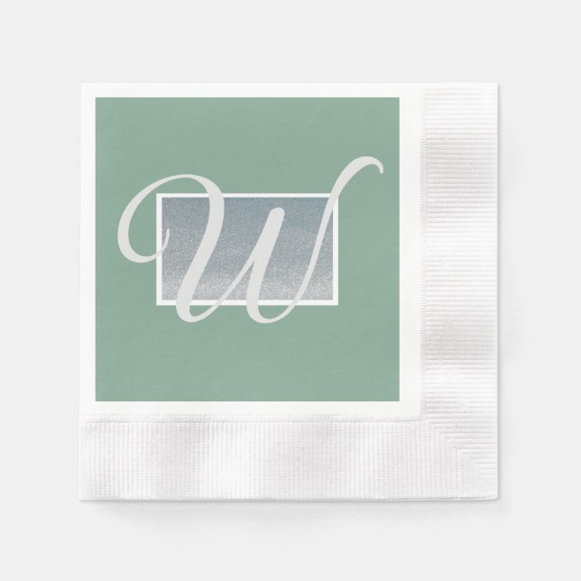 Sagegröna silvermonogramservetter pappersservett (Framsidan)