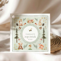 Sagegröna skogs djur baby shower presentkort