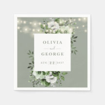 Sagegröna strängljus Blommig bröllopsservett