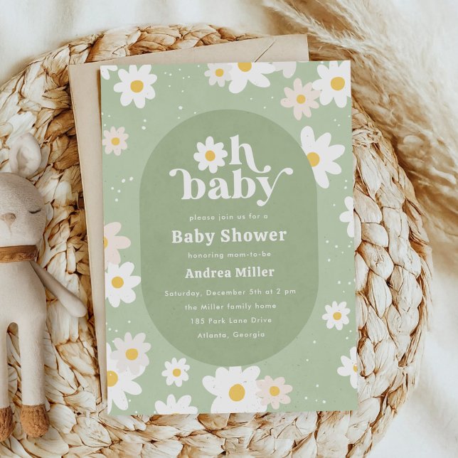 Sagegröna vårprästkragar Blommig babyfest Inbjudningar (sage green daisies baby shower invitation)