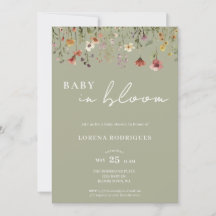 Sagegröna vilda blommor Baby in Bloom Baby Shower
