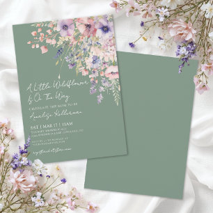 Sagegröna vilda blommor Blommig babyfest Inbjudningar