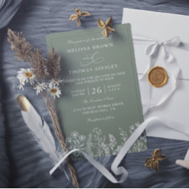 Sagegröna vilda blommor Boho Budget QR-kod Bröllop Inbjudningar