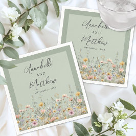 Sagegröna vilda blommor Bröllop Pappersservett