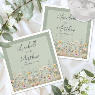 Sagegröna vilda blommor Bröllop Pappersservett