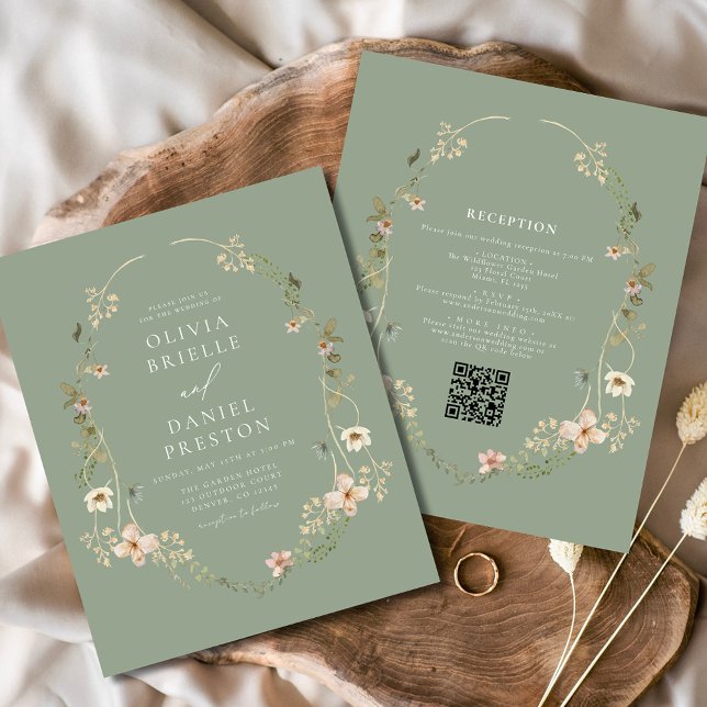Sagegröna vilda blommor  QR-kod Trädgård Bröllop (Skapare uppladdad)