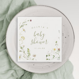 Sagegröna vilda blommor rustik boho-barnkalas pappersservett