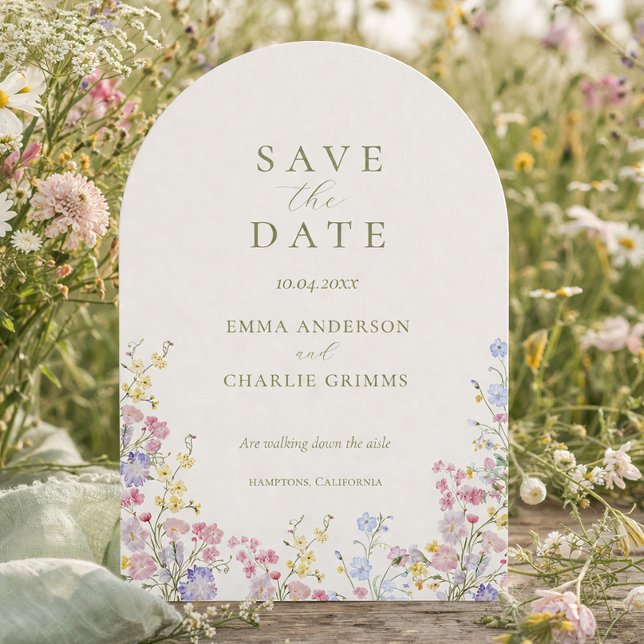 Sagegröna vildblommor Bröllop Spara datum Inbjudningar (Sage Green Wildflowers Wedding Save the Date Invitation)