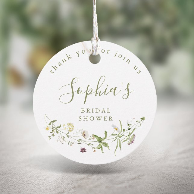 Sagegröna vildblommor rustik boho bröllopsdusch  gåvor etiketter (Elegant Wildflower Rustic Boho Bridal Shower Favor Tags)