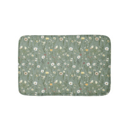 Sagegröna vita gula vildblommor Boho trendigt Badrumsmatta