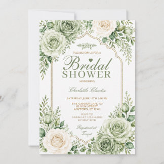 Sagegröna vita rosor Elegant Boho bröllopsdusch Inbjudningar
