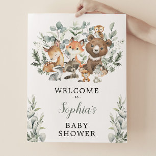 Sagegrönska Skogsdjur Baby Shower Välkomstskylt Poster