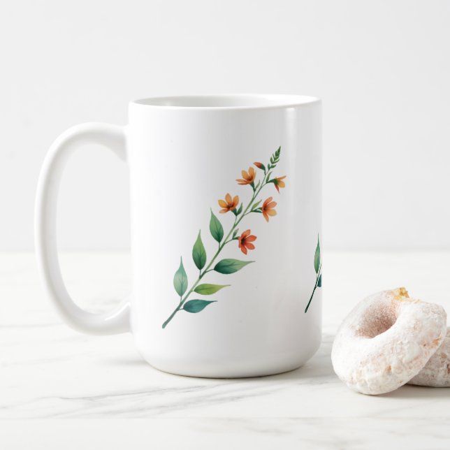 Sagegrönt bladsmönster | Botanisk spiral antecknin Kaffemugg (Med munk)