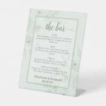 Sagegrönt blomsterbröllopsdrycker eller Bar Meny
