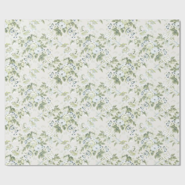 Sagegrönt engelskt chintz-inpackningspapper, Cabba Presentpapper (Platt)