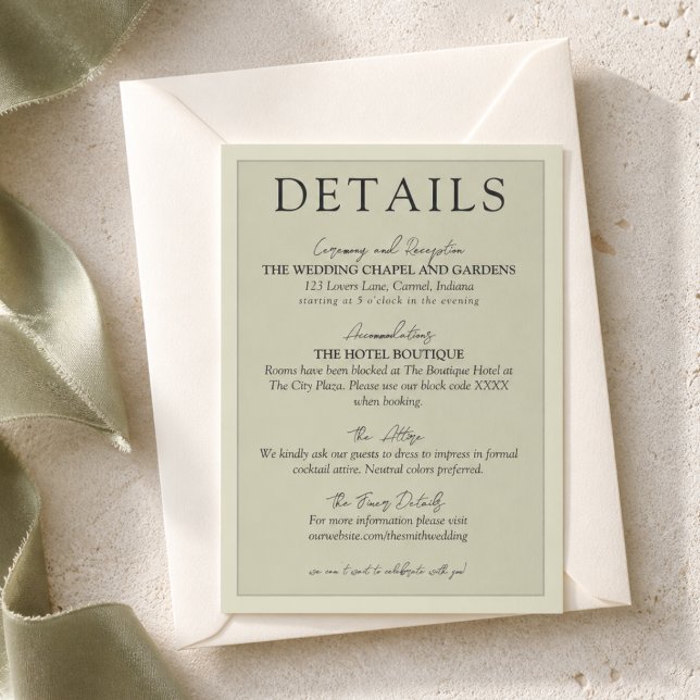 Sagegrönt franskt spaljébröllop tilläggskort (Sage Green French Trellis Wedding Enclosure Card)
