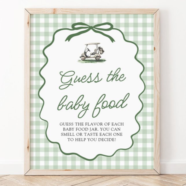 Sagegrönt Gingham Golf Gissa Babymat Spelet Poster (Sage Green Gingham Golf Guess the Baby Food Game Sign)