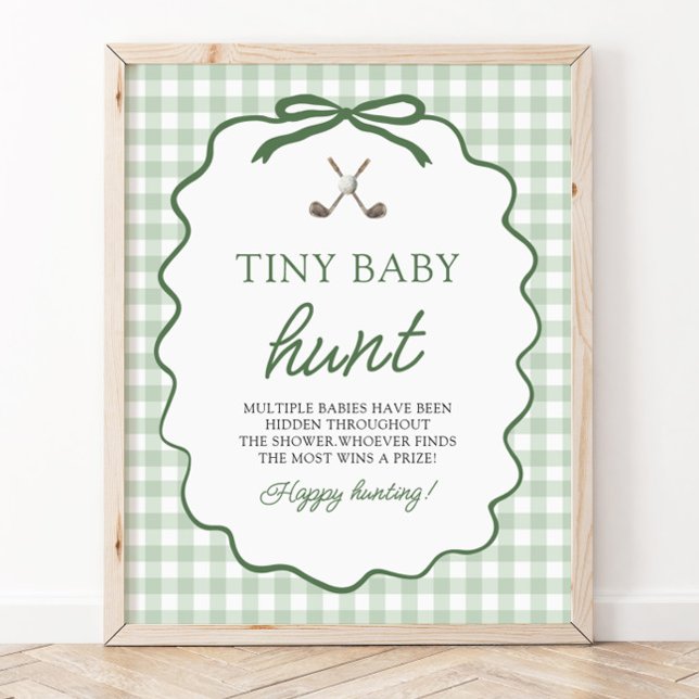 Sagegrönt Gingham Golf Liten Bebis Jakt Baby Showe Poster (Sage Green Gingham Golf Tiny Baby Hunt Baby Shower )