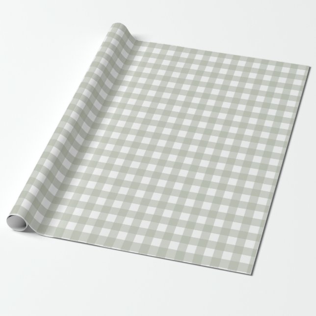 Sagegrönt Gingham-mönster Presentpapper (Utrullad)