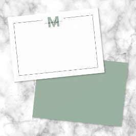 Sagegrönt minimalistiskt monogram med skrivstil anteckningskort