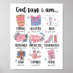 säger att jag är Mors dag kristna motivation Mamma Poster