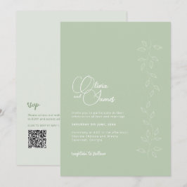 Sages Grönt Botanical QR Code Wedding bjudande Inbjudningar