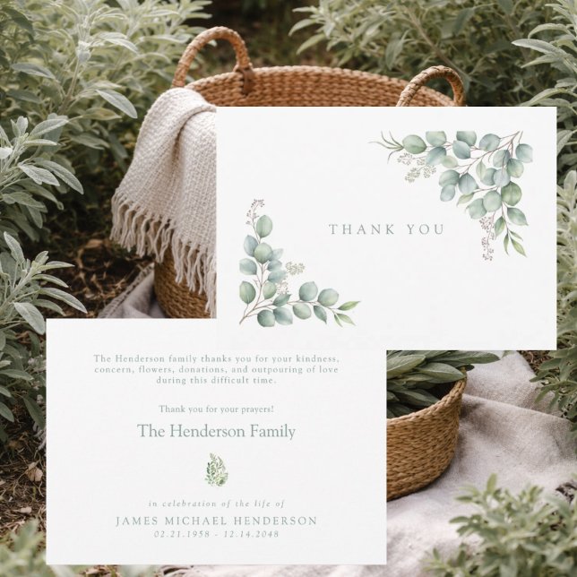 SageSimple Greenery Funeral Personalized Thank You Tack Kort (Skapare uppladdad)