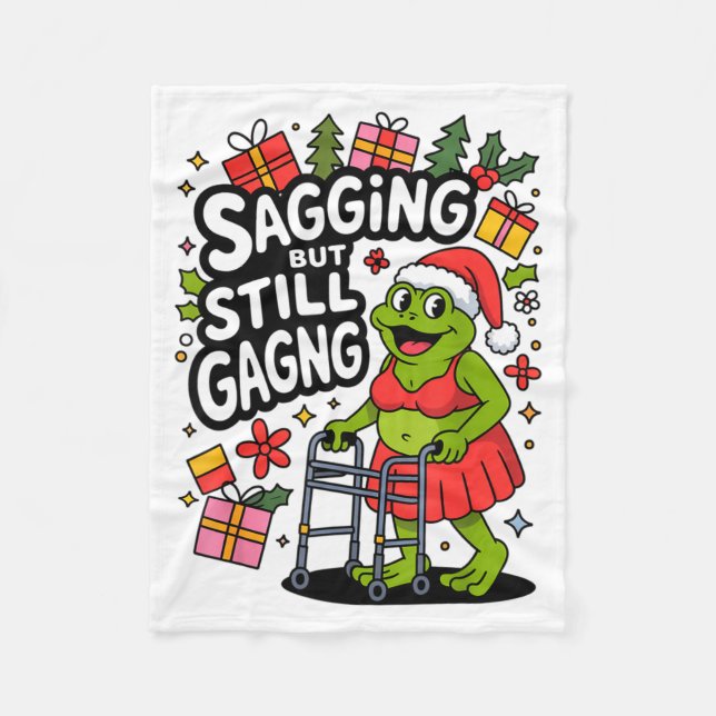 Sagging But Still Gagging Funny Christmas Frog Hol Fleecefilt (Framsidan)