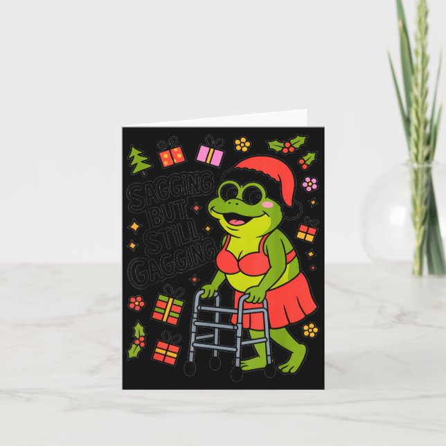 Sagging But Still Gagging Funny Christmas Frog Hol Kort (Framsida)