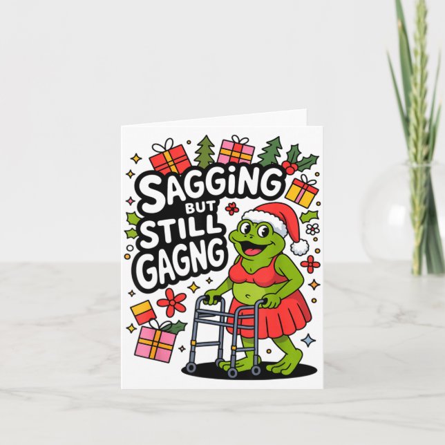 Sagging But Still Gagging Funny Christmas Frog Hol Kort (Framsida)