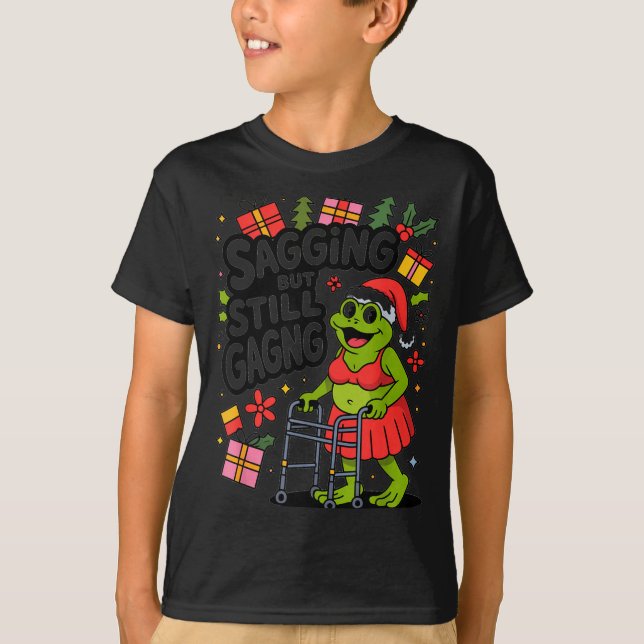 Sagging But Still Gagging Funny Christmas Frog Hol T Shirt (Framsida)