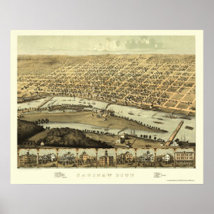 Saginaw panorama- karta för MI - 1867 Poster