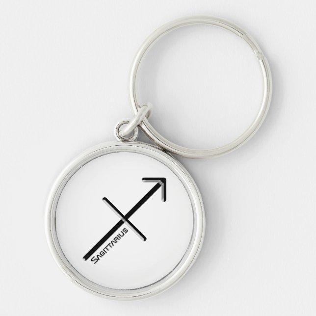 SAGITTARIUS, abstrakt utformning av Zodiac-signale Rund Silverfärgad Nyckelring (Framsidan)