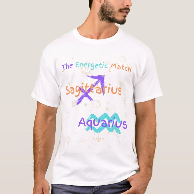 Sagittarius Aquarius Zodiac Couple T-Shirt (Framsida)