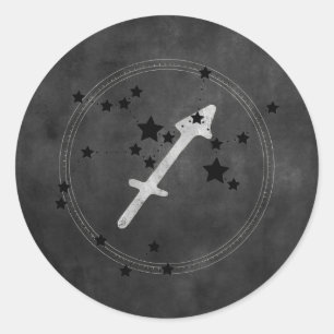 Sagittarius archer black silver stars zodiac astro runt klistermärke