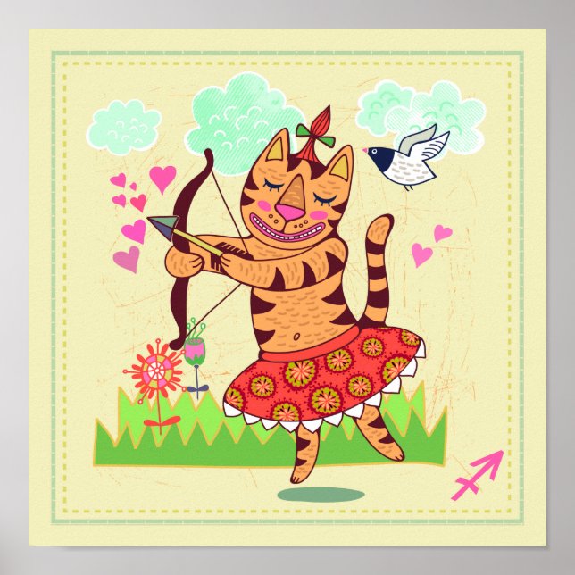 Sagittarius Archer Cat Zodiac Nursery Skriv ut Poster (Framsidan)