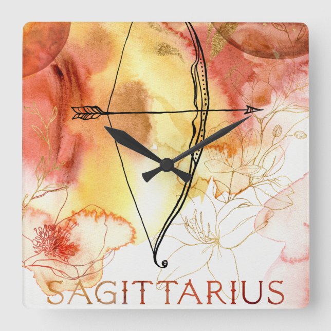 Sagittarius archer orange gold planets zodiac fyrkantig klocka (Framsida)
