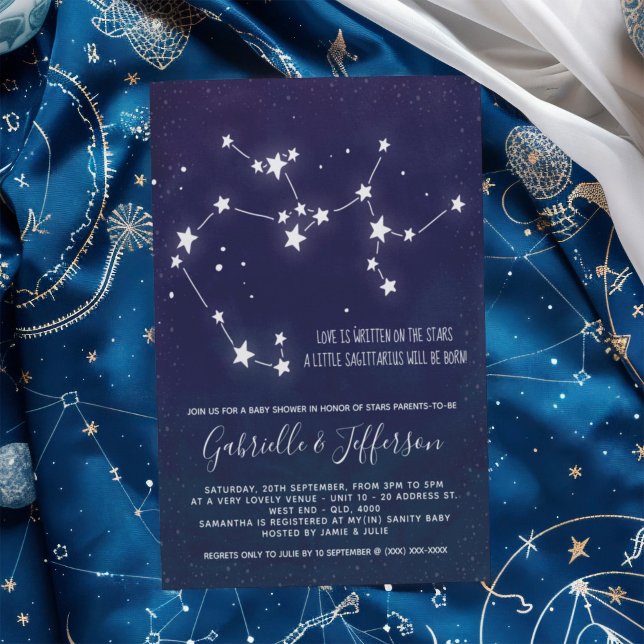 Sagittarius Astrology Baby Shower Inbjudningar (Celebrate with the star sign your little one will be born under. Nature takes its course.)