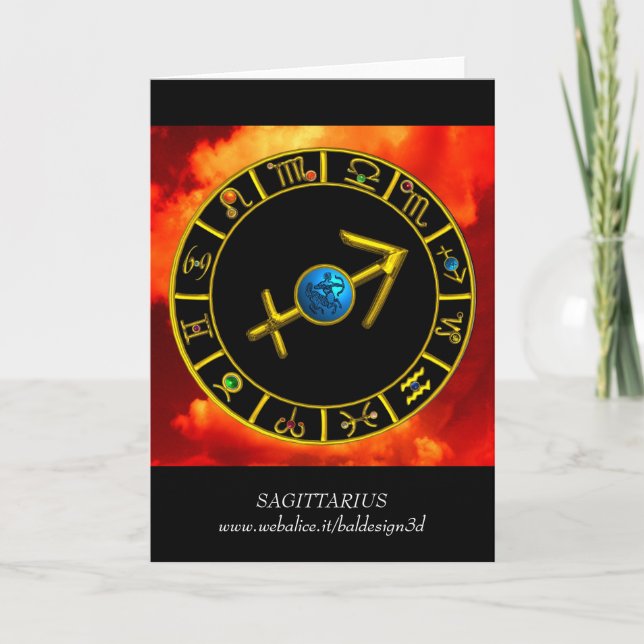 SAGITTARIUS Blue,Guld Zodiac Birthday Chart Kort (Framsida)